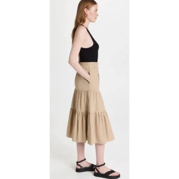 Brochu Walker The Havana Tiered Button Maxi Midi Skirt Tan - Picture 2 of 9